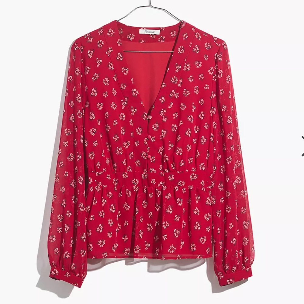 Madewell V-Neck Peplum Top in Little Lilies